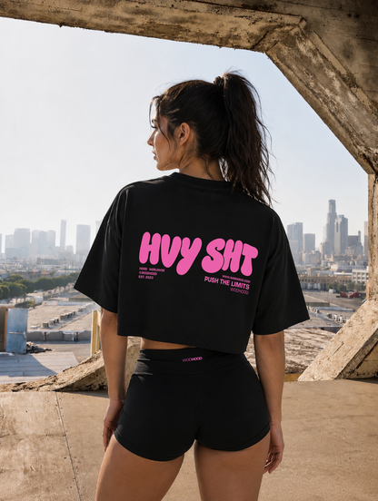 LIMITED DROP - HVY SHT PINK OVERSIZED CROP TOP