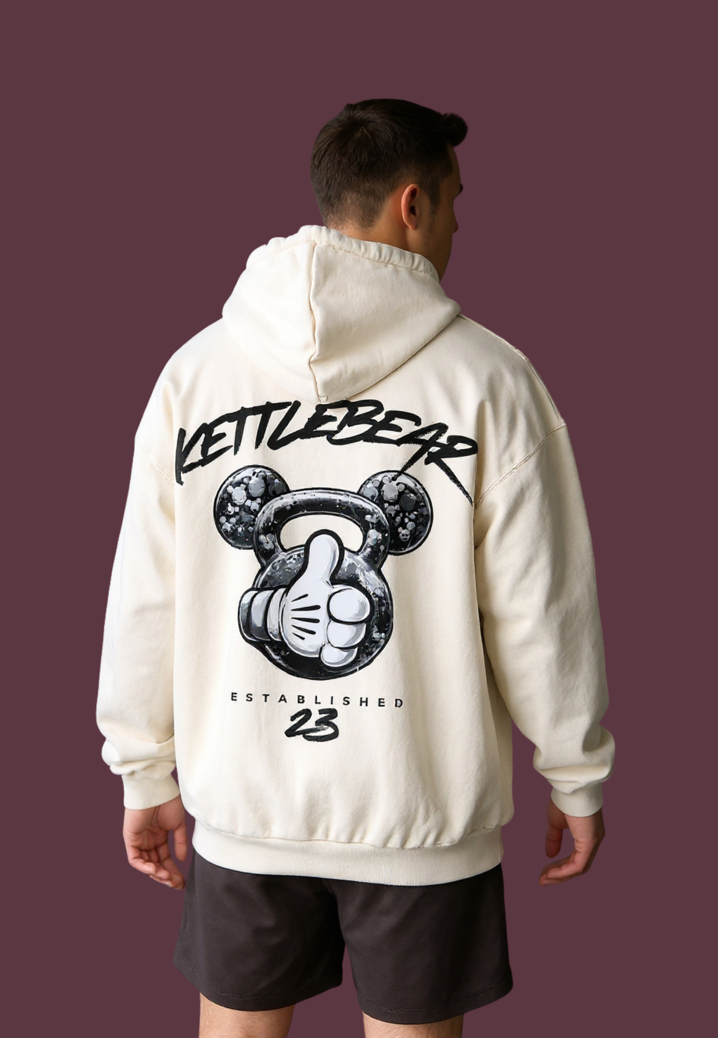 PRÉCOMMANDE - SWEAT À CAPUCHE SURDIMENSIONNÉ NOIR ET BLANC KETTLEBEAR23